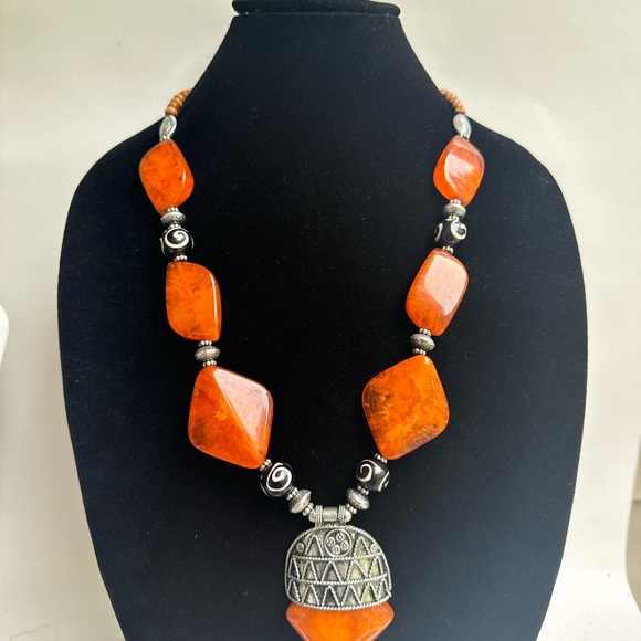 Orange  Denkays tribal necklace,statement necklace, African necklace - Picture 3 of 7